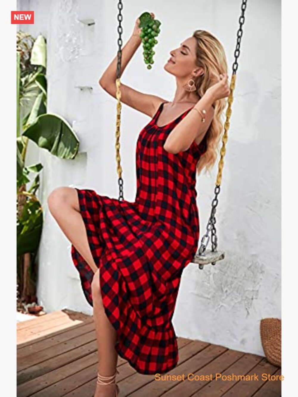 V Neck Floral Maxi Dress Boho Spaghetti Strap Adjustable with Pockets - Picture 5 of 6